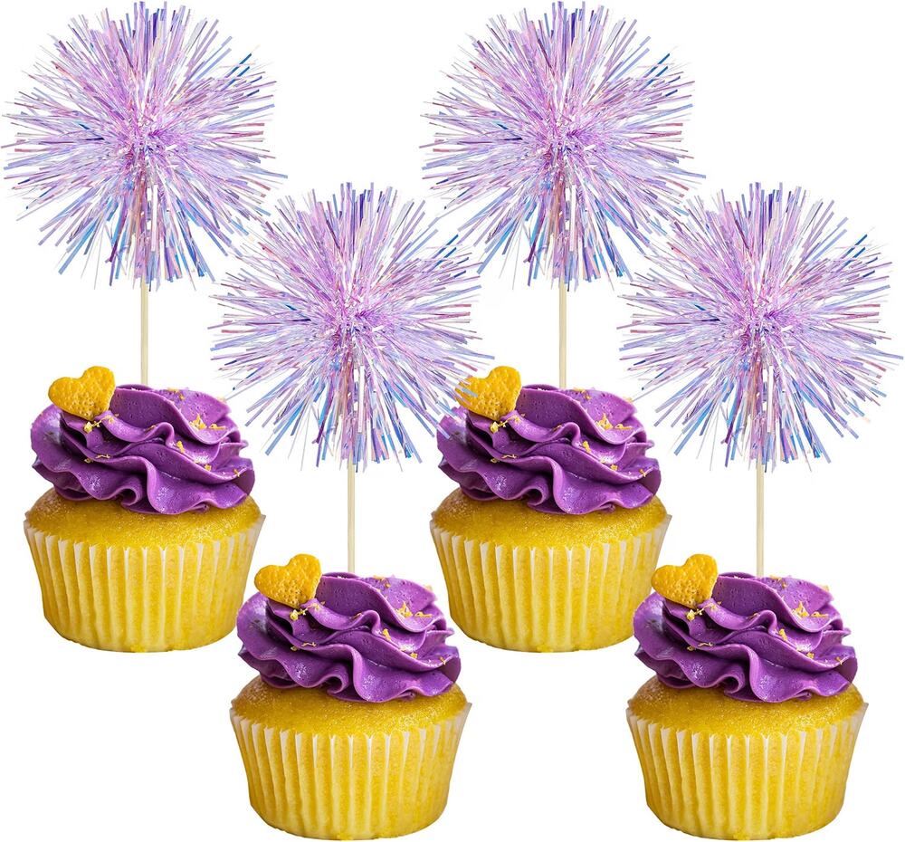 Gyufise 30Pc Foil Firework Cupcake Toppers Laser Purple Birthday Party New